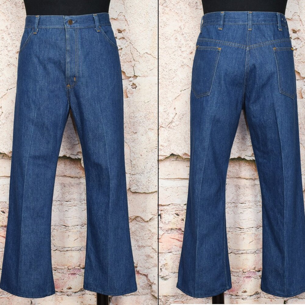 Vintage Men's SEARS Perma-Prest "Thumbs Up" Regular Cut Blue Denim Jeans - 38 M